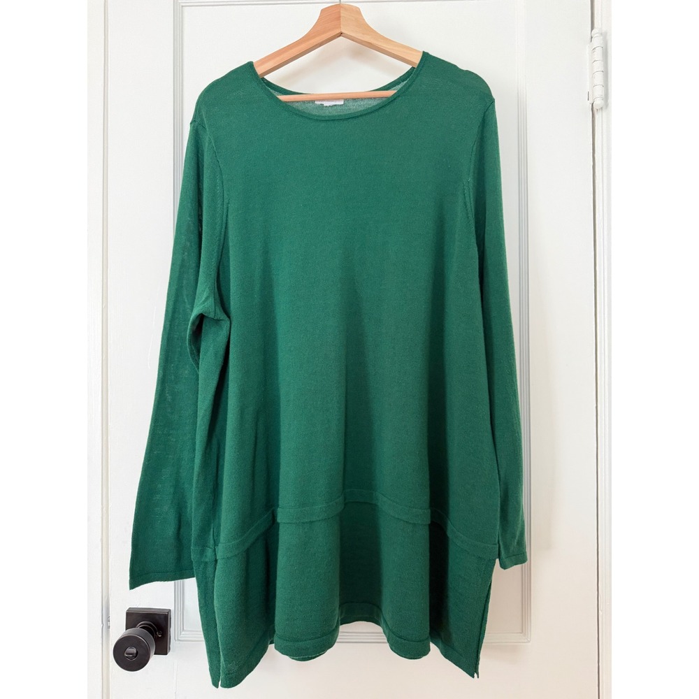 J.Jill Merino Washable Wool Tunic Sweater XL Green Oversized Long Sleeve - Picture 2 of 11